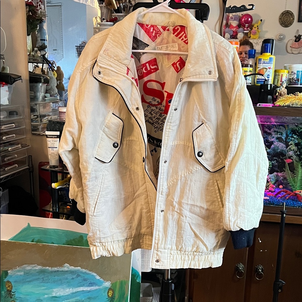 Stylish Cream Bomber Jacket with Black Accents